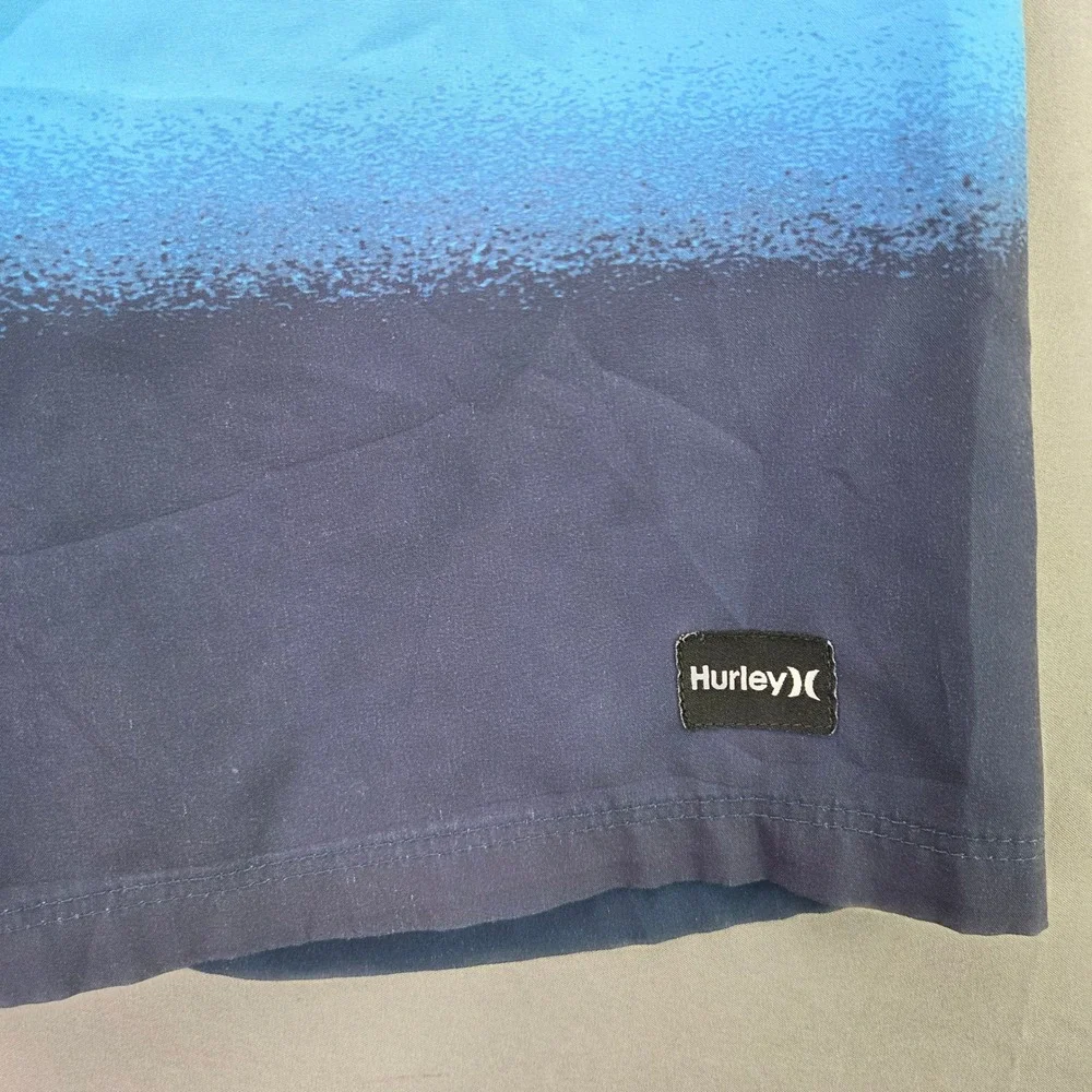 Hurley Boys Board Shorts Swim Trunks 10/12 Blue Neon Stripe Elastic Waist 7